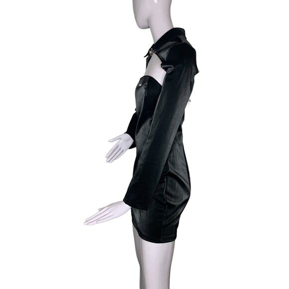 Look Sky NWT  Faux Leather Mini Dress Sz M Two piece Bolero Vest … - Picture 7 of 12